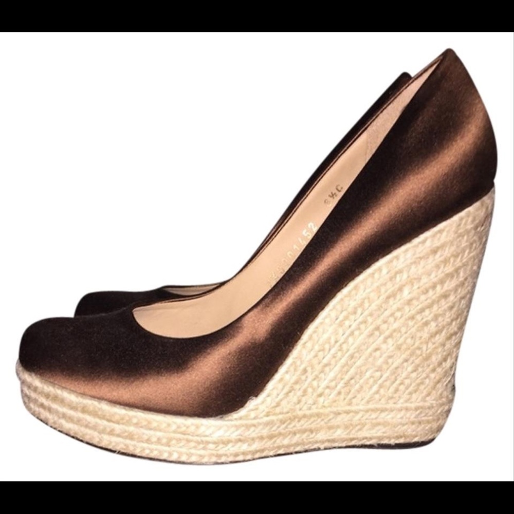 Salvatore Ferragamo Brown Satin Espadrille Wedge